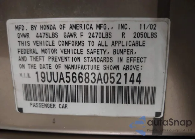 19UUA56683A052144: 43301604