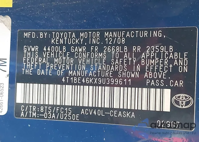 4T1BE46KX9U399611: 43301638