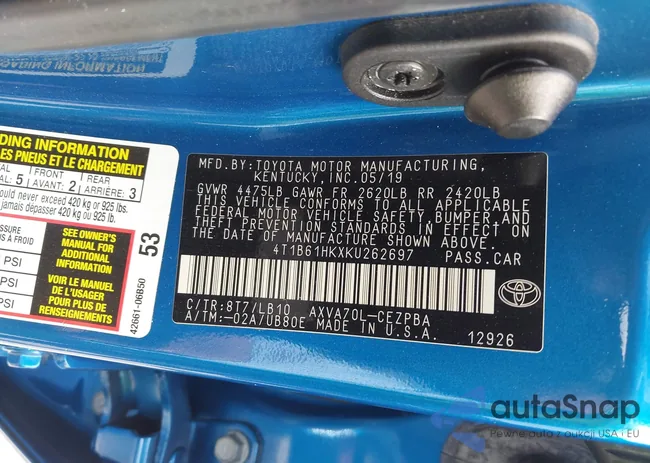 4T1B61HKXKU262697: 43301663