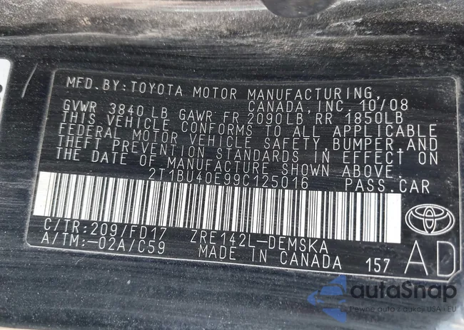 2T1BU40E99C125016: 43301690