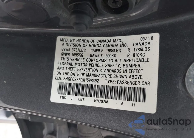 2HGFC2F50JH598492: 43301704