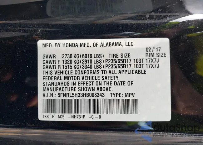 5FNRL5H33HB008343: 43301711