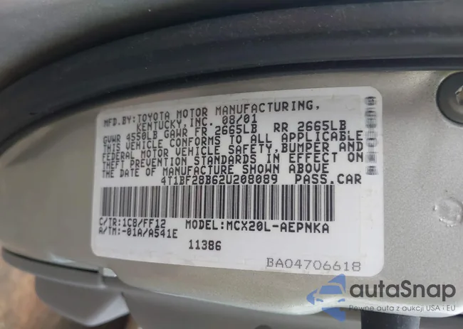 4T1BF28B62U208089: 43301726