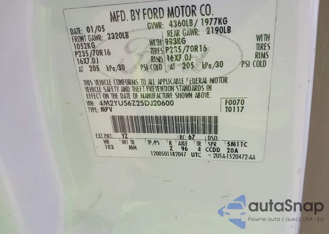 4M2YU56Z25DJ20600: 43301751