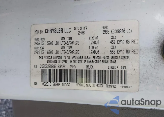 3D7KS28D88G193422: 43301778