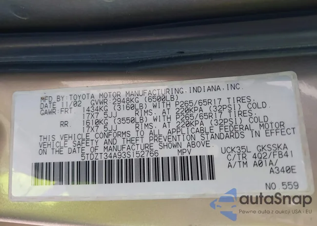 5TDZT34A93S152766: 43302788