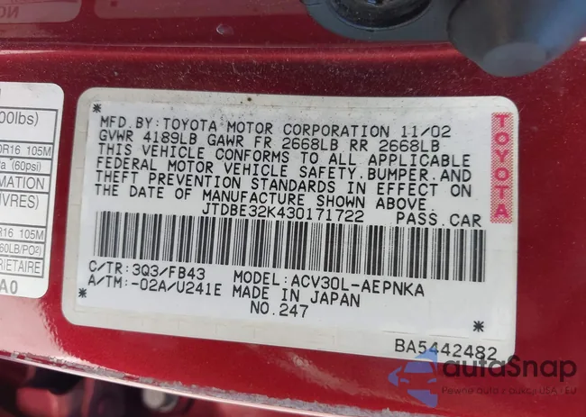 JTDBE32K430171722: 43302926