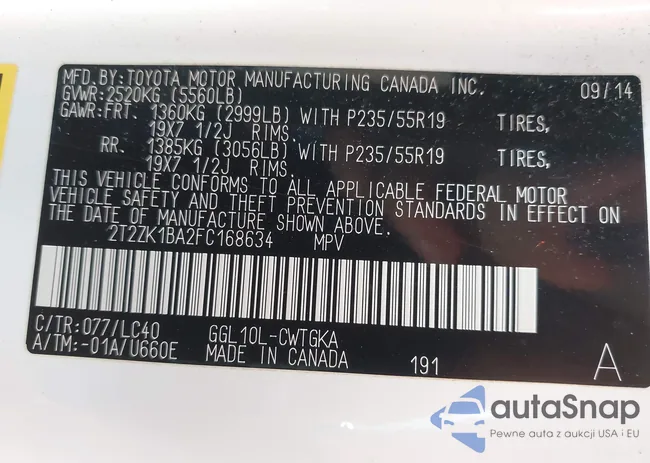 2T2ZK1BA2FC168634: 43302945