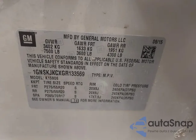 1GNSKJKCXGR133569: 43302986