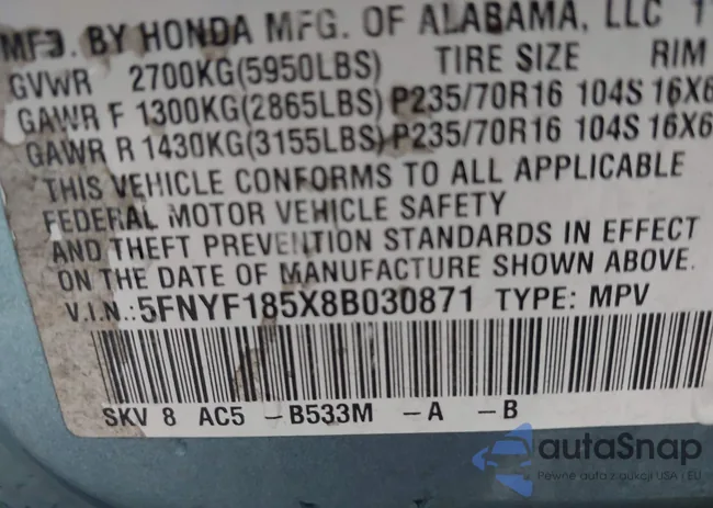 5FNYF185X8B030871: 43302989