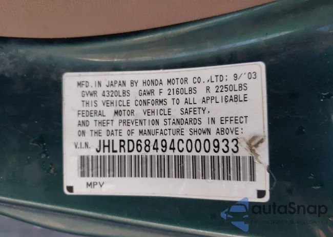 JHLRD68494C000933: 43303002