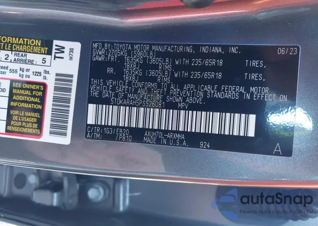 5TDKARAH5PS526081: 43303005