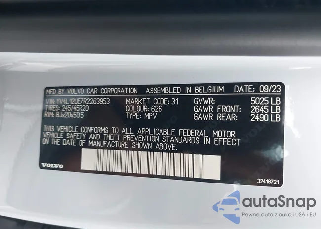 YV4L12UE7R2263953: 43303132