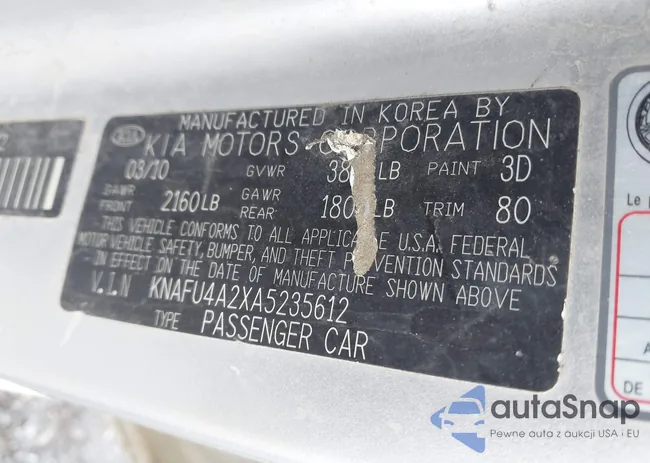 KNAFU4A2XA5235612: 43303161