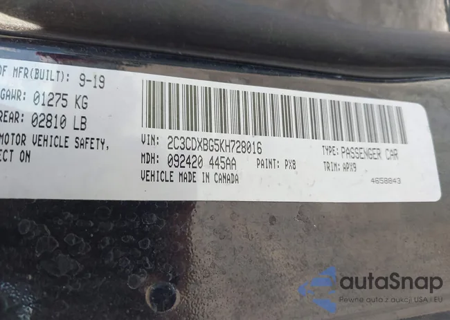 2C3CDXBG5KH728016: 43302488