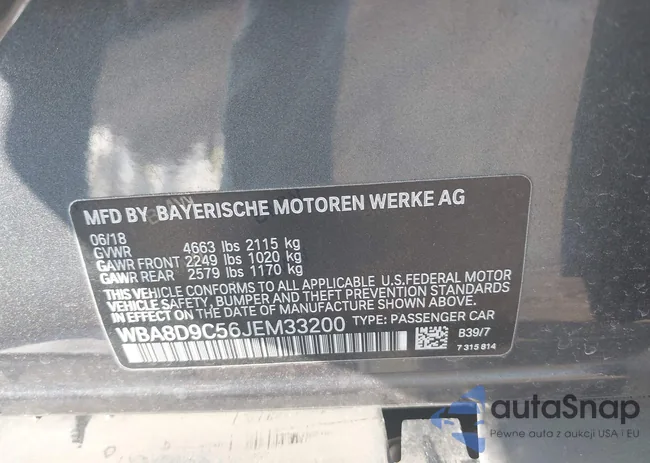 WBA8D9C56JEM33200: 43302545