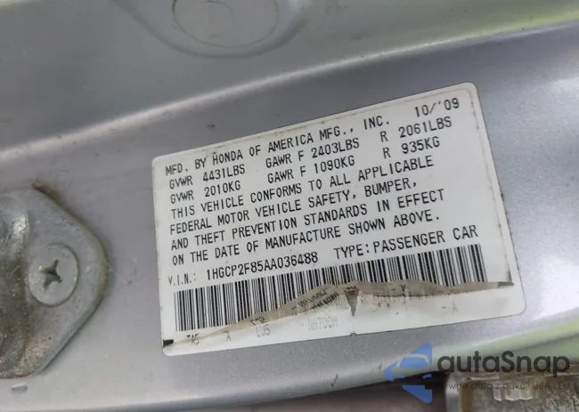 1HGCP2F85AA036488: 43302555