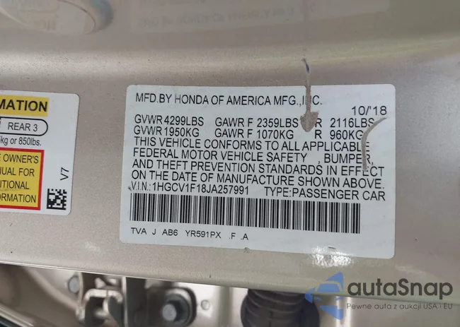 1HGCV1F18JA257991: 43302676