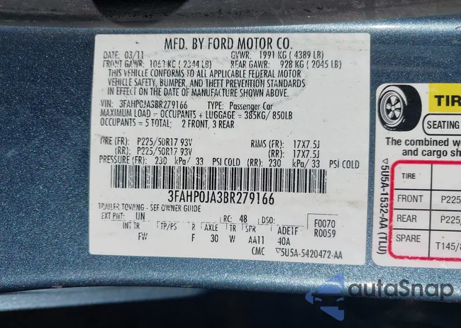 3FAHP0JA3BR279166: 43303864