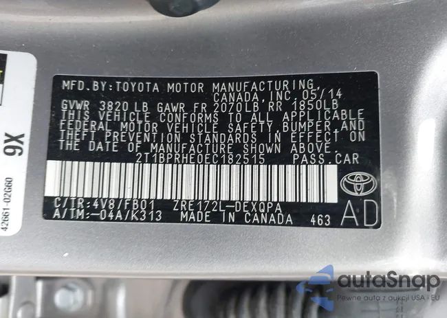 2T1BPRHE0EC182515: 43303890