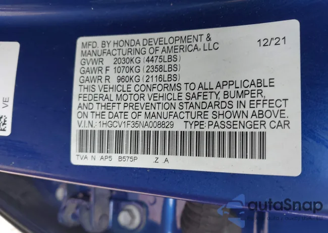 1HGCV1F35NA008829: 43304055