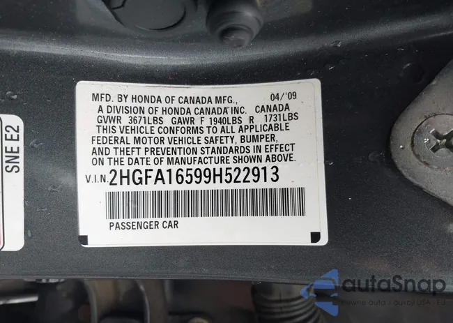 2HGFA16599H522913: 43304080