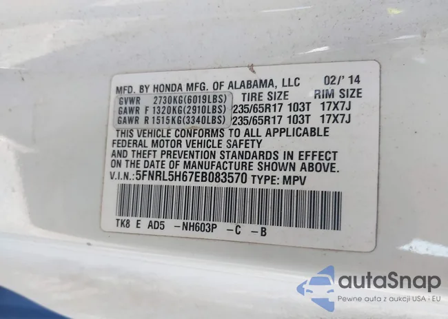 5FNRL5H67EB083570: 43304088