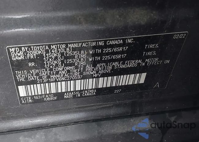 2T3P1RFV6NC270597: 43304127