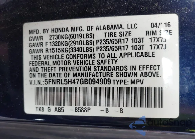 5FNRL5H47GB094909: 43304205
