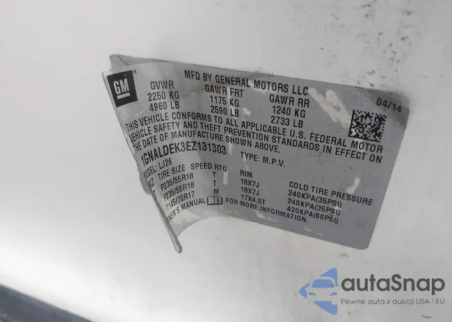 1GNALDEK3EZ131303: 43304289