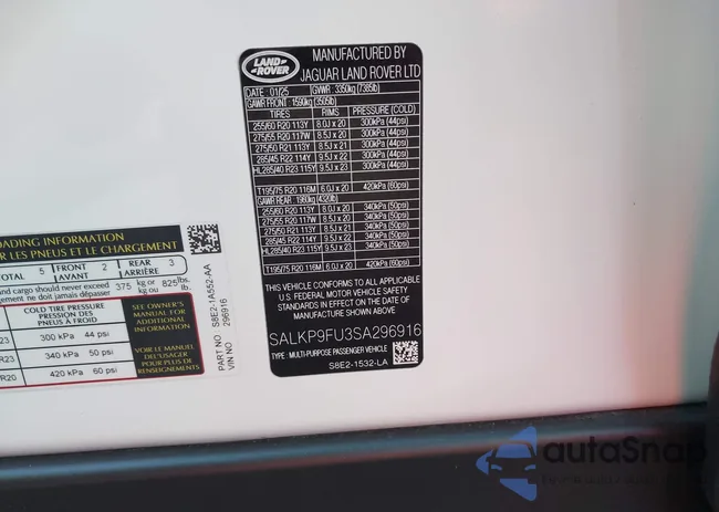 SALKP9FU3SA296916: 43304311