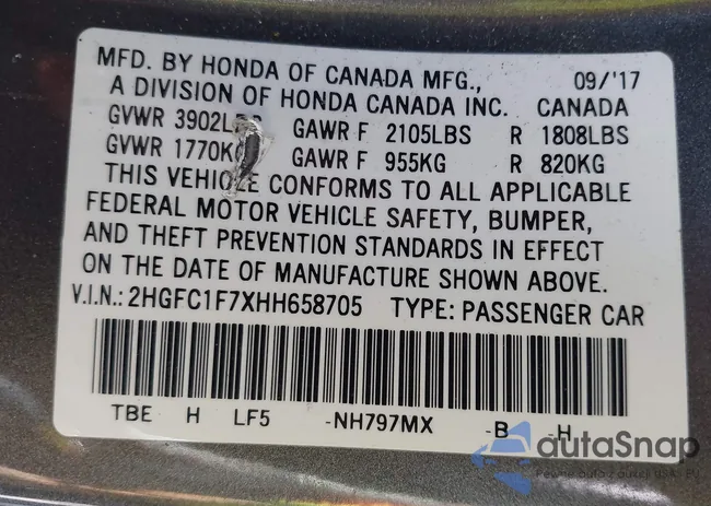 2HGFC1F7XHH658705: 43303422