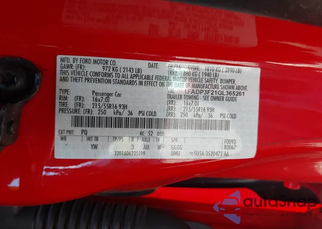 1FADP3F21GL365261: 43303426