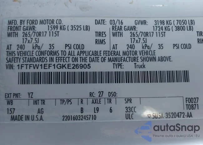 1FTFW1EF1GKE26905: 43303504
