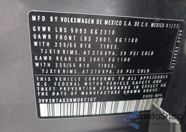 3VV2B7AX3NM067107: 43303699