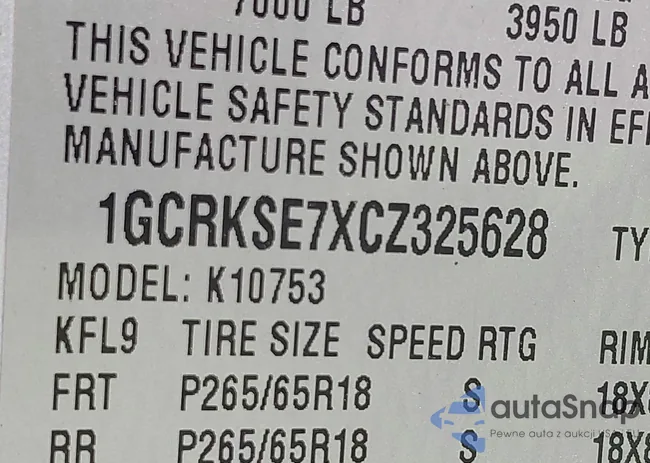 1GCRKSE7XCZ325628: 43304905