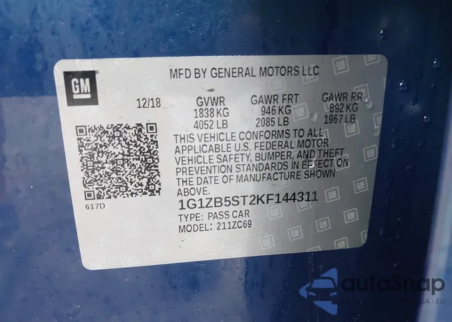 1G1ZB5ST2KF144311: 43304918