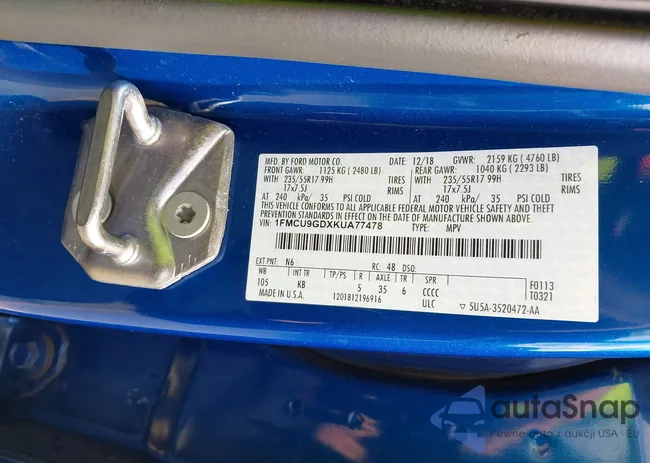 1FMCU9GDXKUA77478: 43305173