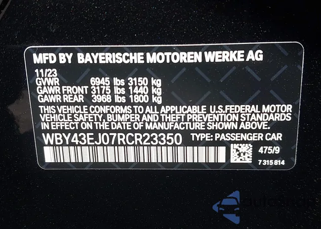 WBY43EJ07RCR23350: 43304382