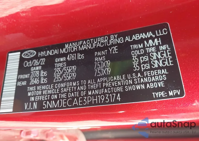 5NMJECAE3PH193174: 43304383