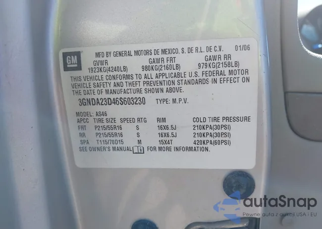 3GNDA23D46S603230: 43304421