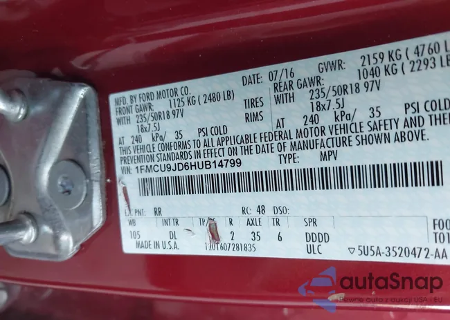 1FMCU9JD6HUB14799: 43304470