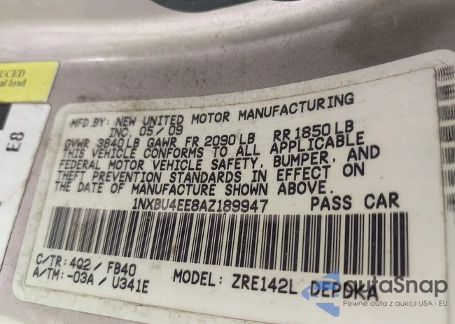 1NXBU4EE8AZ189947: 43304560