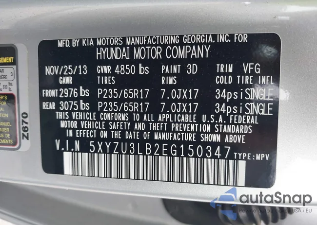 5XYZU3LB2EG150347: 43304591