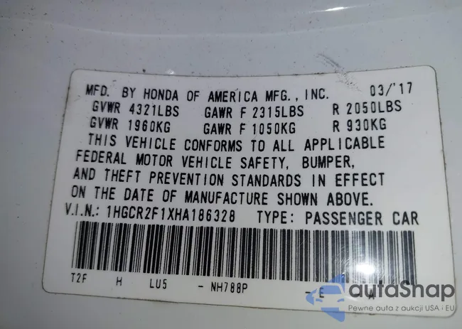 1HGCR2F1XHA186328: 43304600