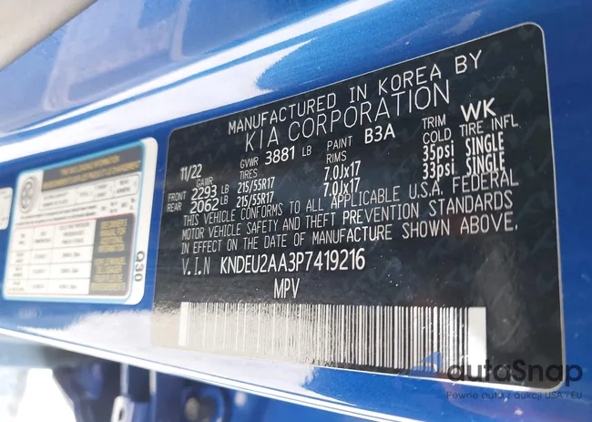 KNDEU2AA3P7419216: 43305795