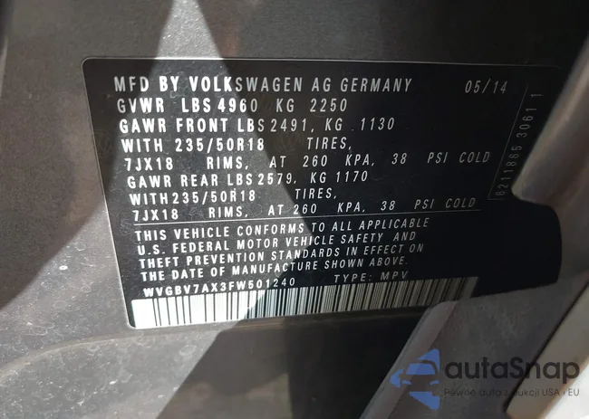 WVGBV7AX3FW501240: 43305863