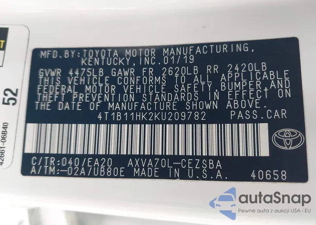 4T1B11HK2KU209782: 43305906