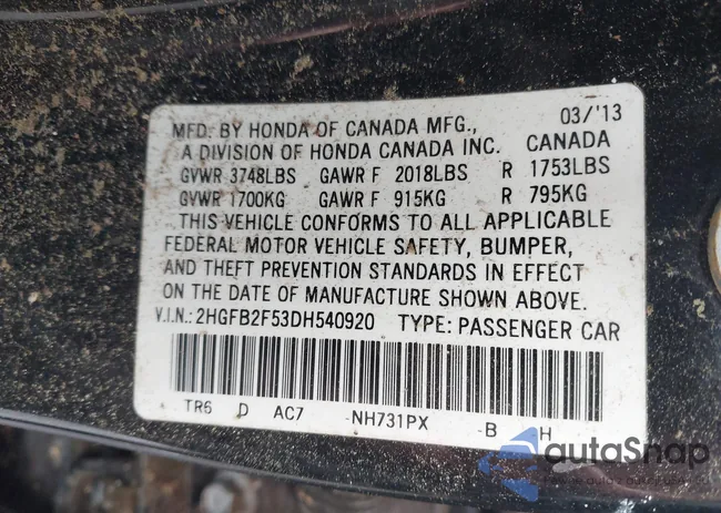 2HGFB2F53DH540920: 43305943