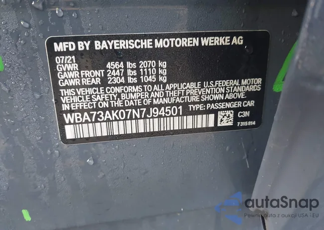 WBA73AK07N7J94501: 43306065